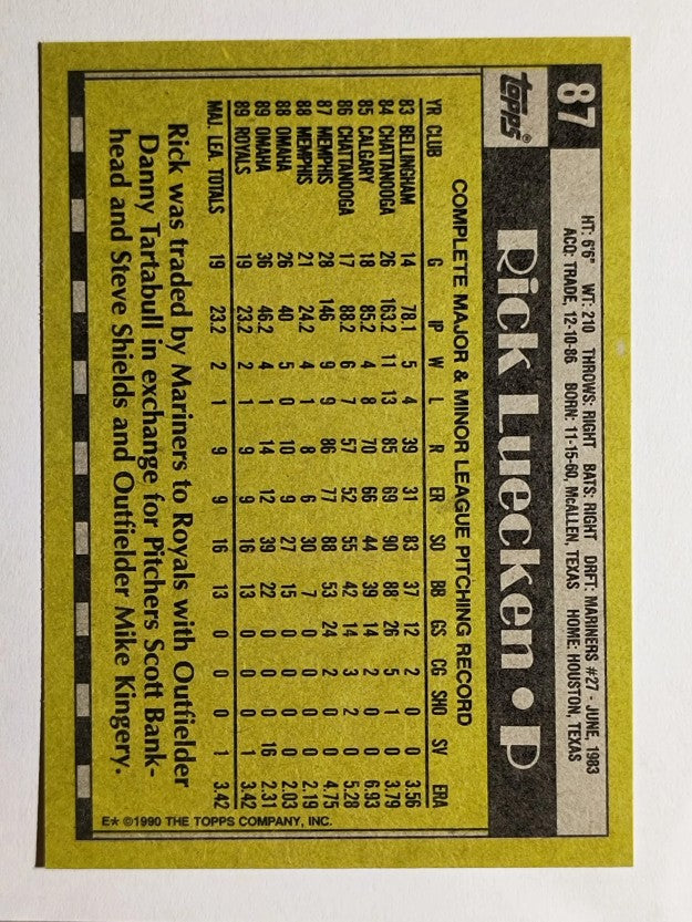 1990 Topps #87 Rick Luecken RC