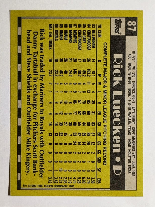 1990 Topps #87 Rick Luecken RC