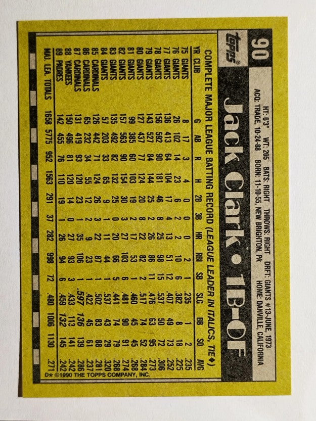 1990 Topps #90 Jack Clark