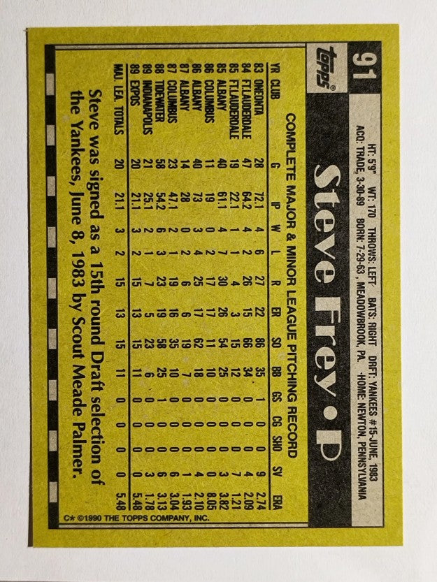 1990 Topps #91 Steve Frey RC