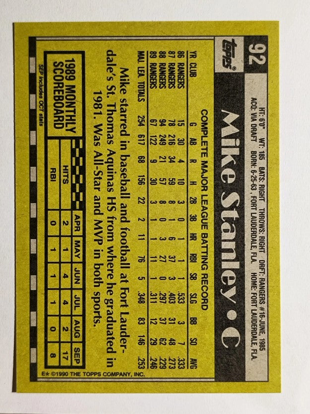 1990 Topps #92 Mike Stanley
