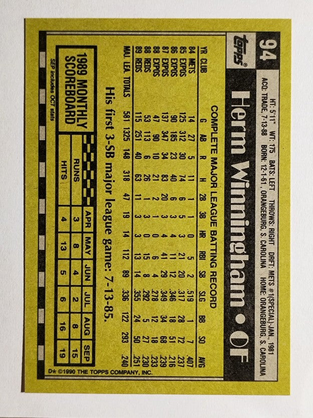 1990 Topps #94 Herm Winningham
