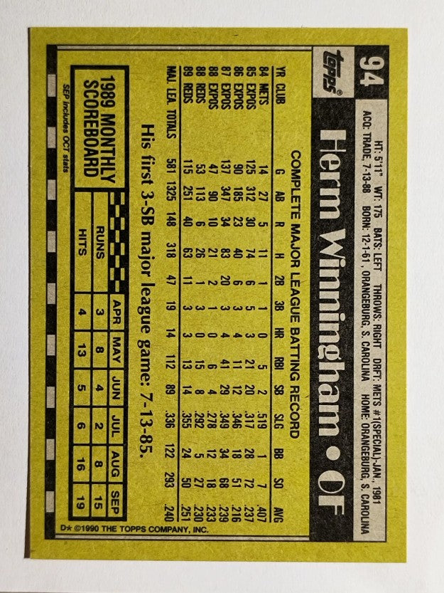 1990 Topps #94 Herm Winningham
