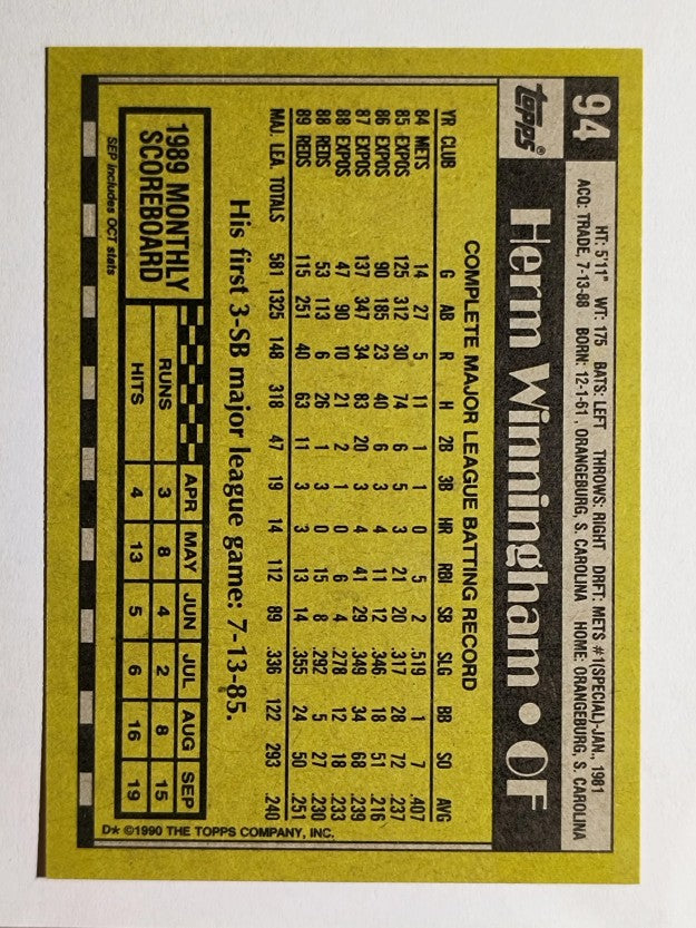 1990 Topps #94 Herm Winningham
