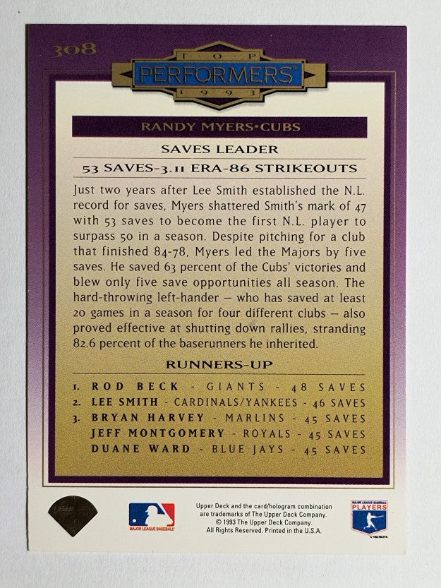 1994 Collector's Choice #308 Randy Myers TP