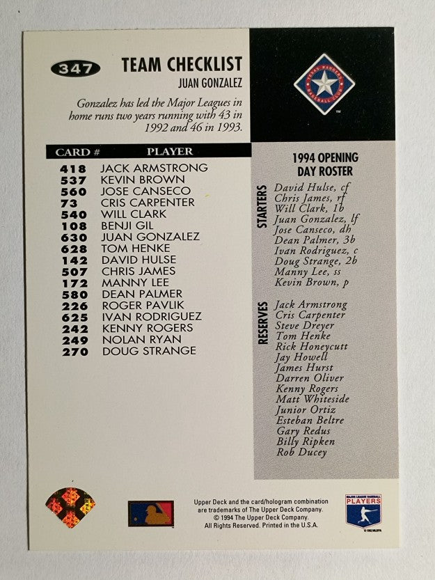 1994 Collector's Choice #347 Juan Gonzalez TC