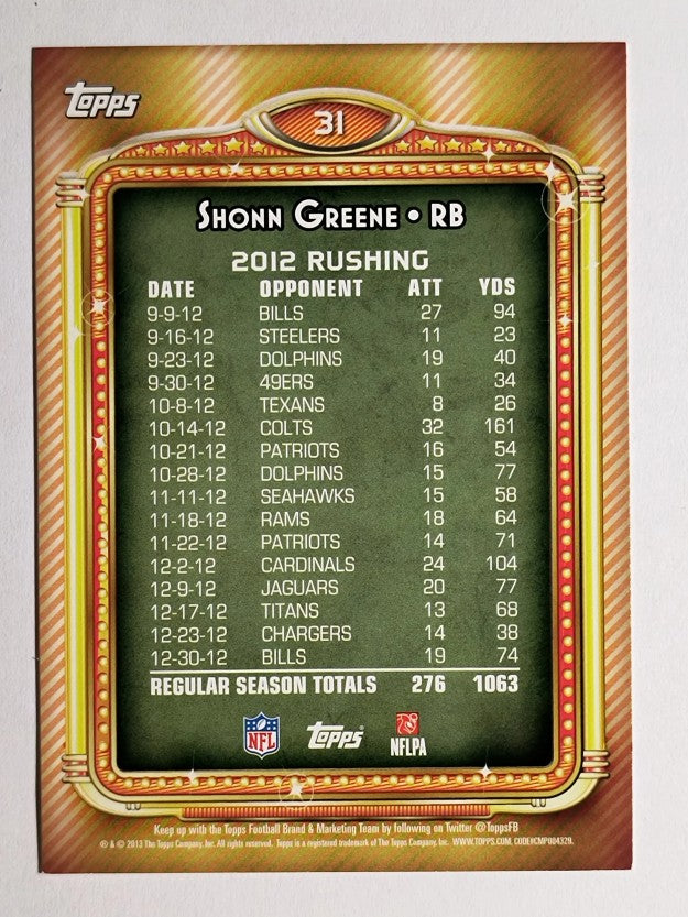 2013 Topps 1000 Yard Club #31 Shonn Greene