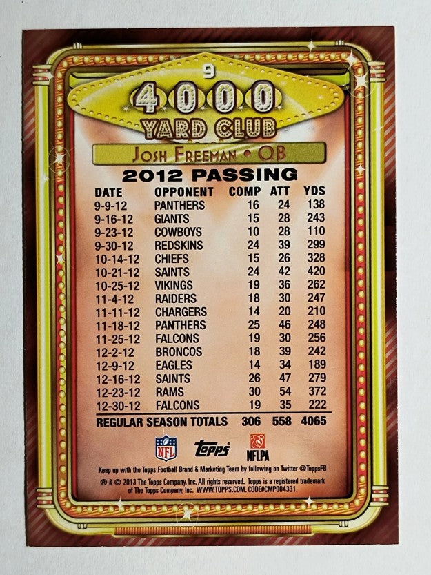 2013 Topps 4000 Yard Club #9 Josh Freeman