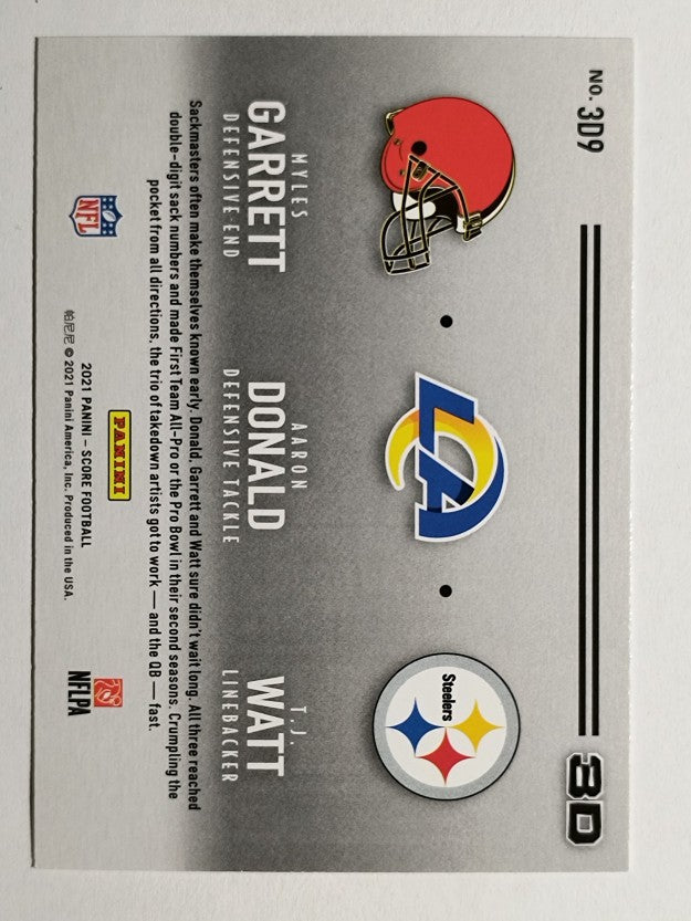 2021 Score 3D #9 Aaron Donald/Myles Garrett/T.J. Watt