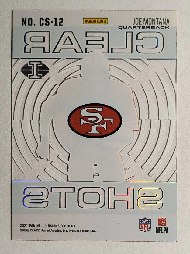 2021 Panini Illusions Clear Shots Sapphire #12 Joe Montana