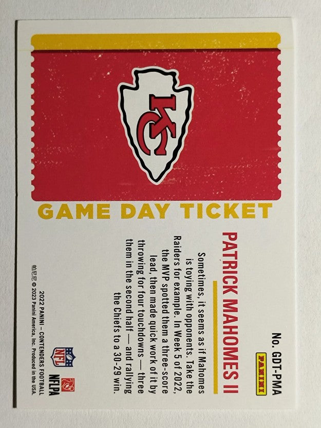 2022 Panini Contenders Game Day Ticket #16 Patrick Mahomes II