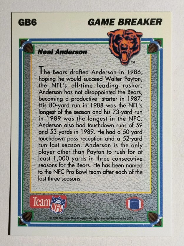 1991 Upper Deck Game Breaker Holograms #GB6 Neal Anderson