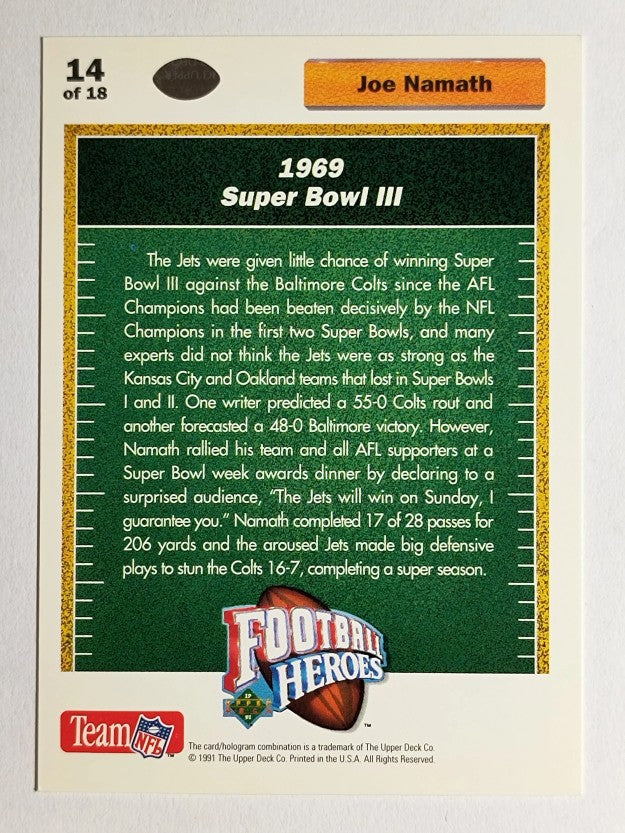 1991 Upper Deck Joe Namath Heroes #14 Joe Namath