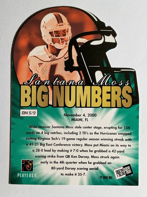 2001 Press Pass Big Numbers Die Cuts #BN5 Santana Moss