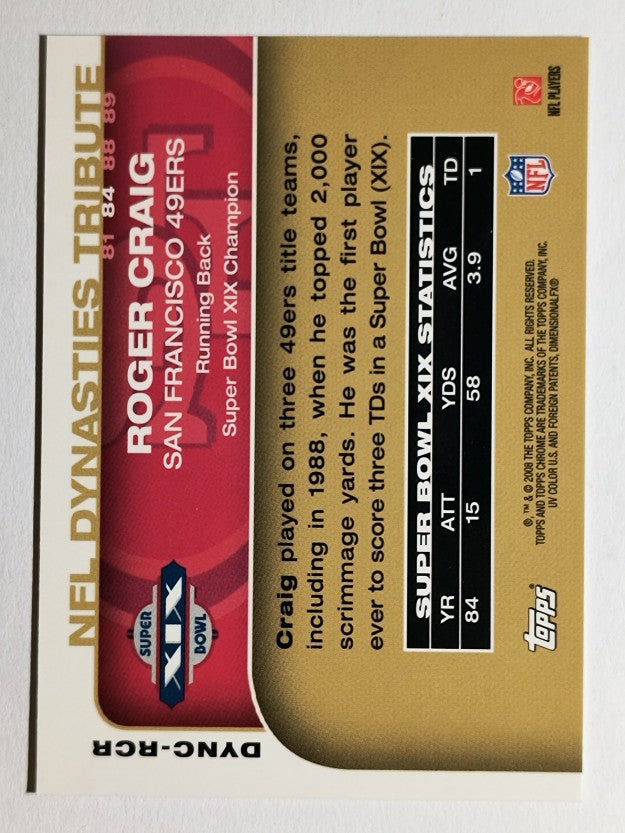 2008 Topps Chrome Dynasties #DYNRCR Roger Craig