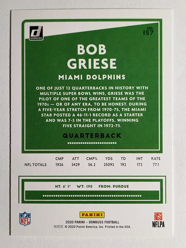 2020 Donruss Press Proof Yellow #157 Bob Griese