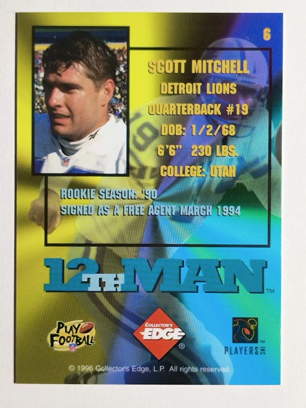 1995 Collector's Edge 12th Man Redemption #6 Scott Mitchell