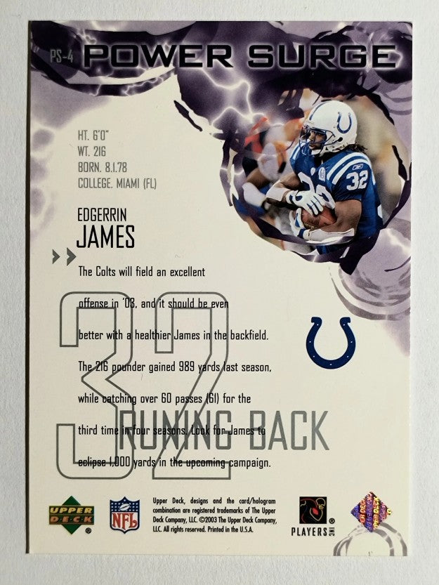 2003 Upper Deck Power Surge #PS4 Edgerrin James