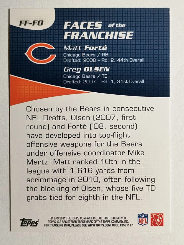 2011 Topps Faces of the Franchise #FO Matt Forte/Greg Olsen