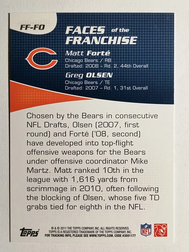 2011 Topps Faces of the Franchise #FO Matt Forte/Greg Olsen