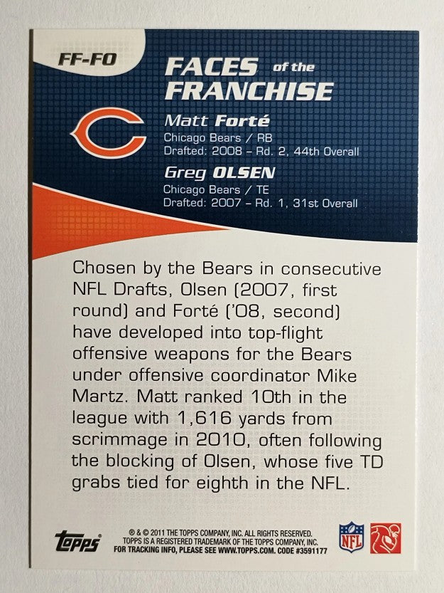 2011 Topps Faces of the Franchise #FO Matt Forte/Greg Olsen