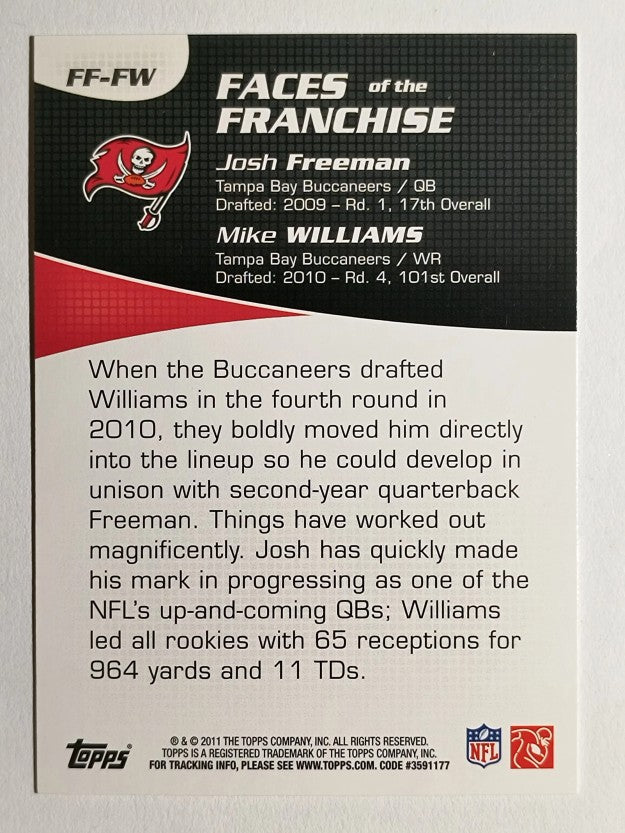 2011 Topps Faces of the Franchise #FW Josh Freeman/Mike Williams