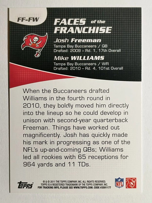 2011 Topps Faces of the Franchise #FW Josh Freeman/Mike Williams