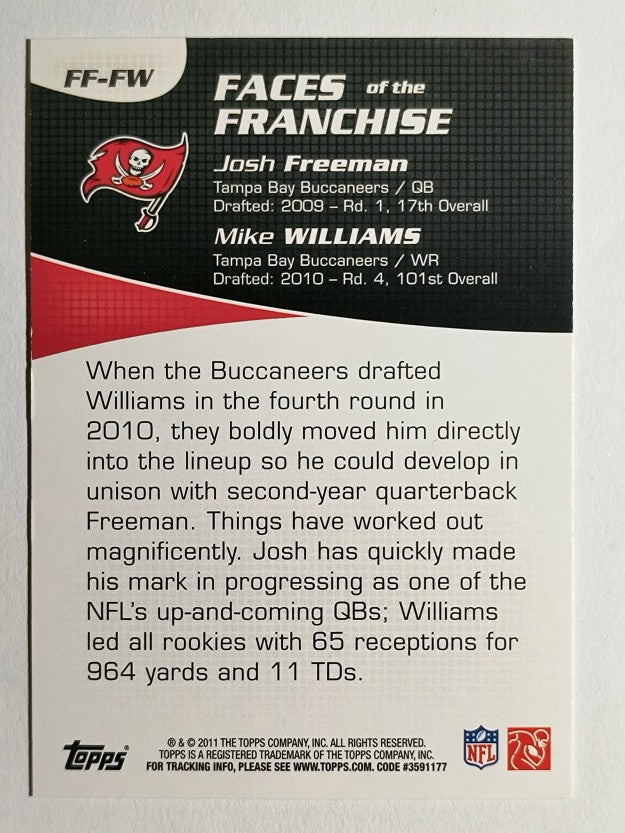 2011 Topps Faces of the Franchise #FW Josh Freeman/Mike Williams