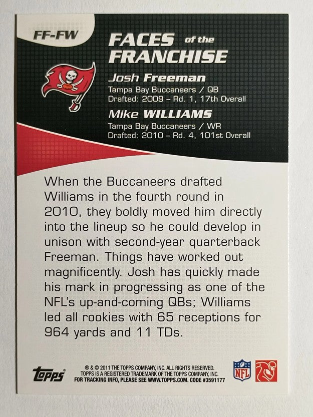 2011 Topps Faces of the Franchise #FW Josh Freeman/Mike Williams