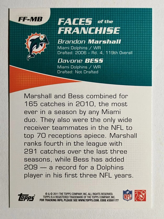 2011 Topps Faces of the Franchise #MB Brandon Marshall/Davone Bess