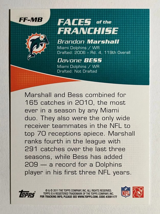 2011 Topps Faces of the Franchise #MB Brandon Marshall/Davone Bess