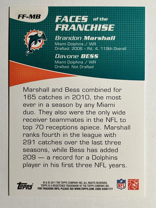 2011 Topps Faces of the Franchise #MB Brandon Marshall/Davone Bess