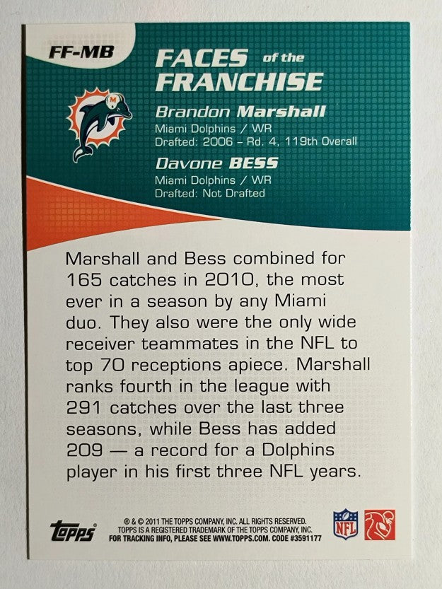 2011 Topps Faces of the Franchise #MB Brandon Marshall/Davone Bess