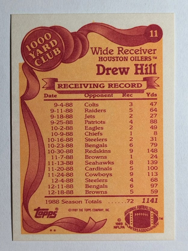1989 Topps 1000 Yard Club #11 Drew Hill