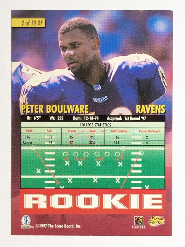 1997 Score Board Playbook By The Numbers #DF2 Peter Boulware RC