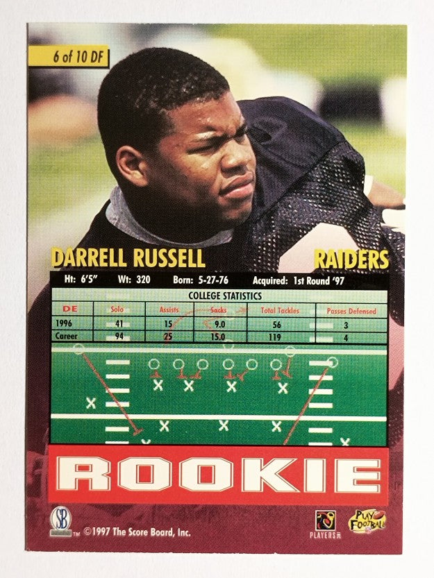 1997 Score Board Playbook By The Numbers #DF6 Darrell Russell RC