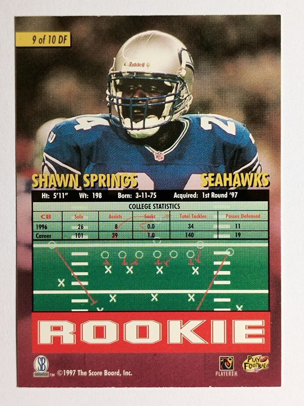 1997 Score Board Playbook By The Numbers #DF9 Shawn Springs RC