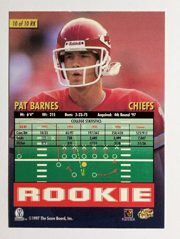1997 Score Board Playbook By The Numbers #RK10 Pat Barnes RC
