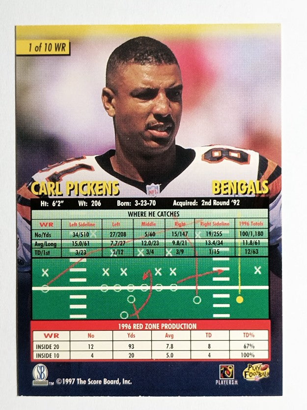 1997 Score Board Playbook By The Numbers #WR1 Carl Pickens
