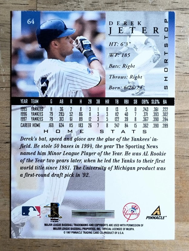 1998 Pinnacle Home Statistics Back #64 Derek Jeter