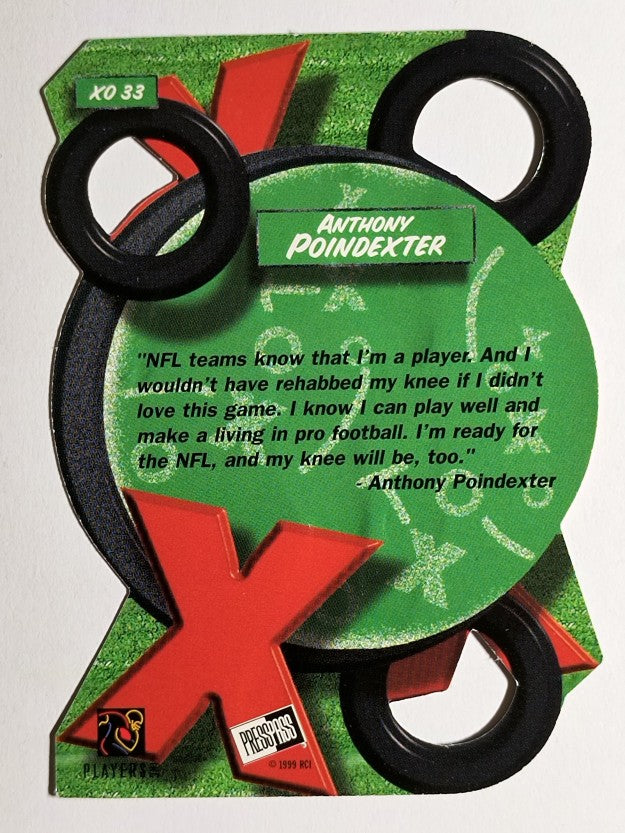 1999 Press Pass X's and O's #XO33 Anthony Poindexter
