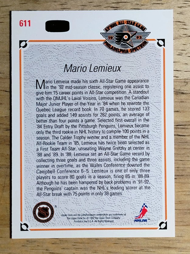 1991-92 Upper Deck #611 Mario Lemieux AS