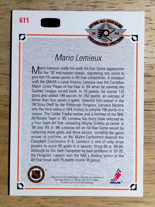 1991-92 Upper Deck #611 Mario Lemieux AS