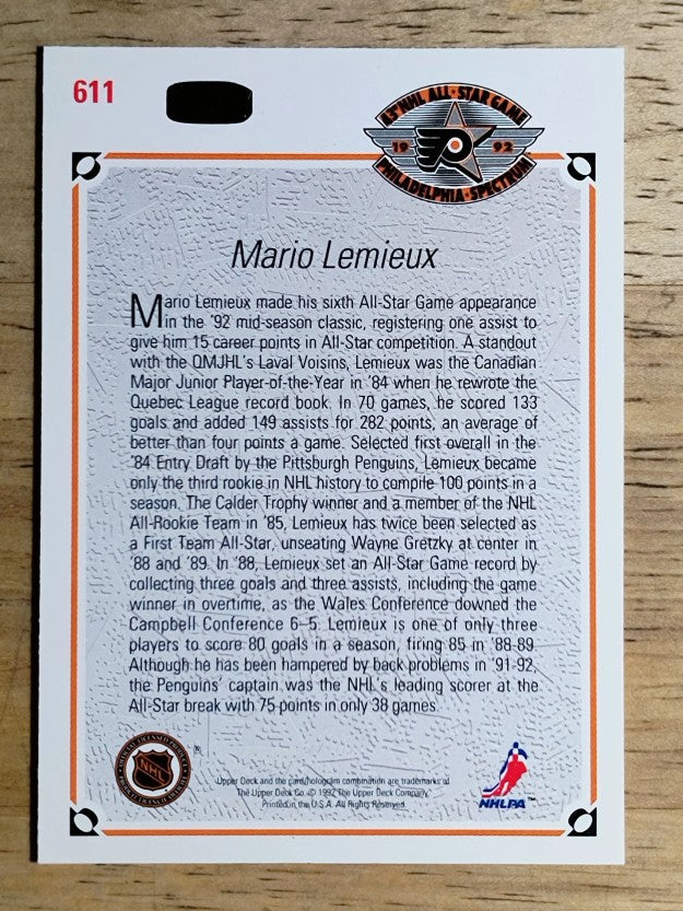 1991-92 Upper Deck #611 Mario Lemieux AS