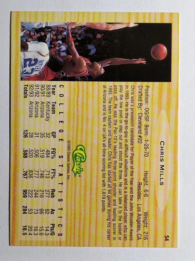 1993 Classic #54 Chris Mills