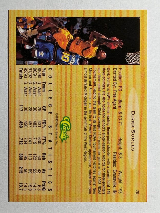 1993 Classic #70 Dirk Surles