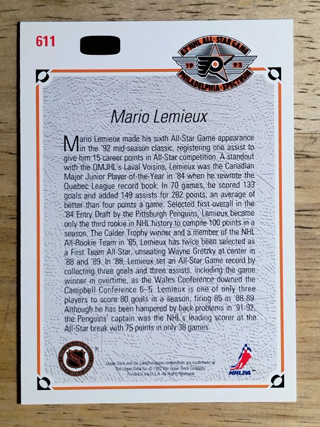 1991-92 Upper Deck #611 Mario Lemieux AS