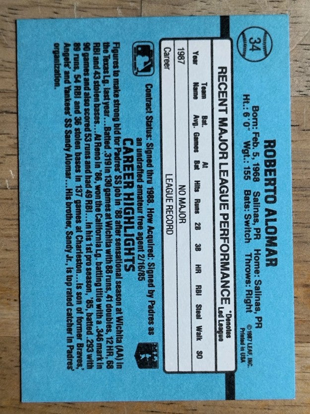 1988 Donruss #34 Roberto Alomar RC