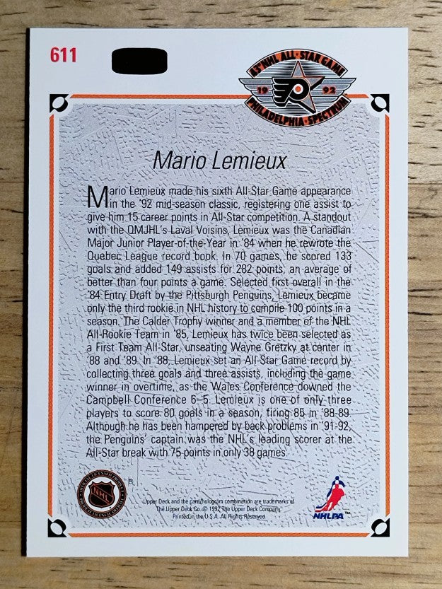 1991-92 Upper Deck #611 Mario Lemieux AS