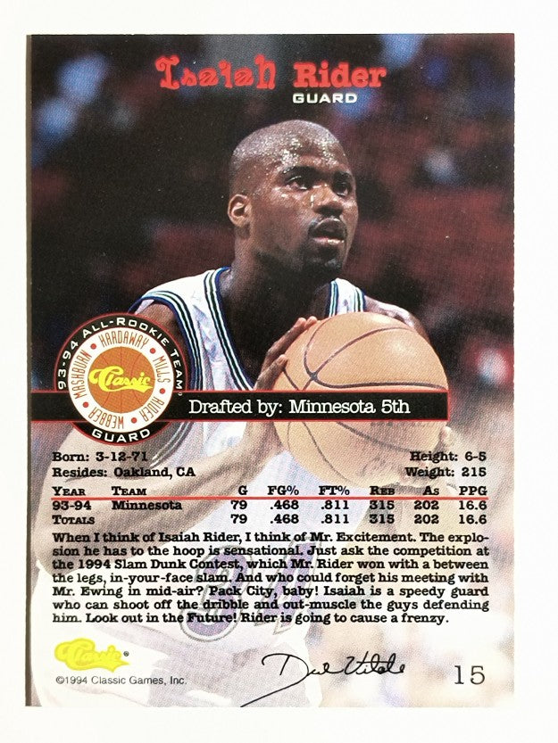 1994 Classic #15 Isaiah Rider ART